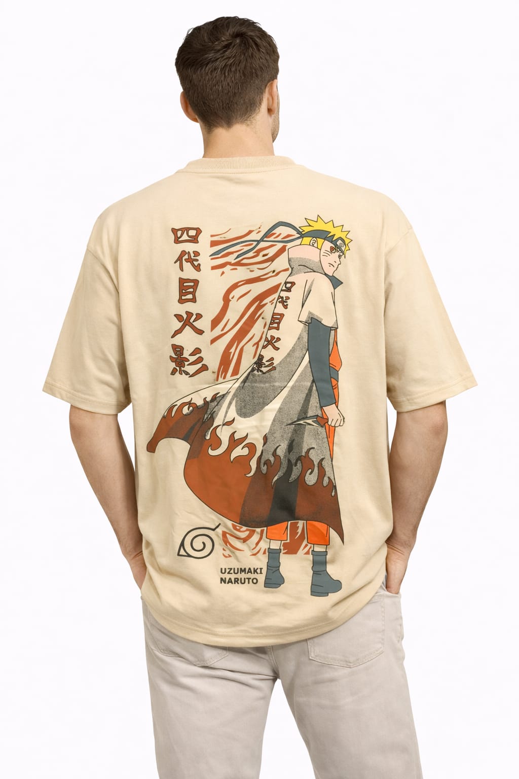 Sand Beige Naruto Symbol Oversized T-Shirt - Image 2