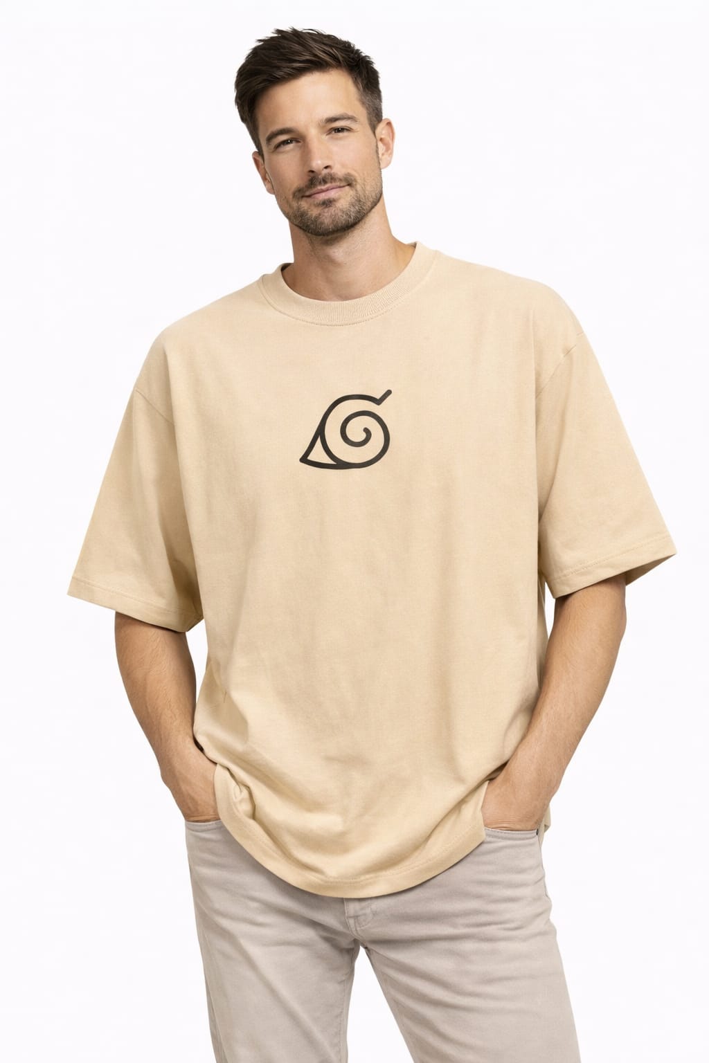 Sand Beige Naruto Symbol Oversized T-Shirt