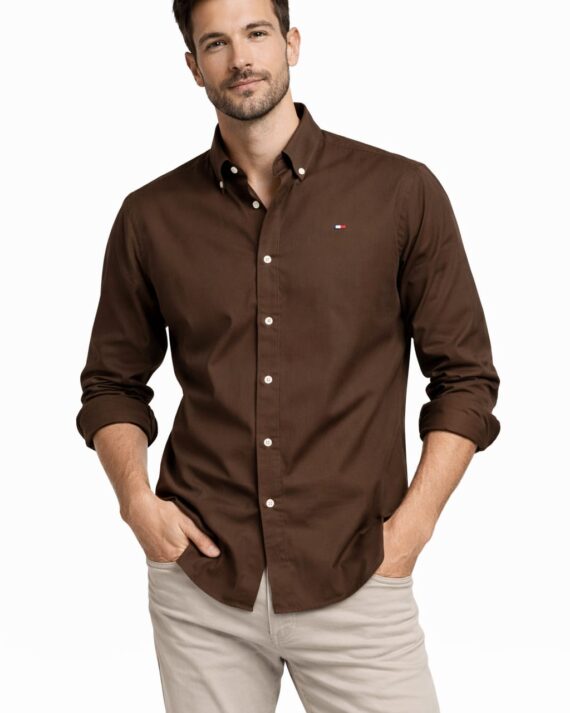 Classic Brown Oxford Cotton Button-Down Shirt