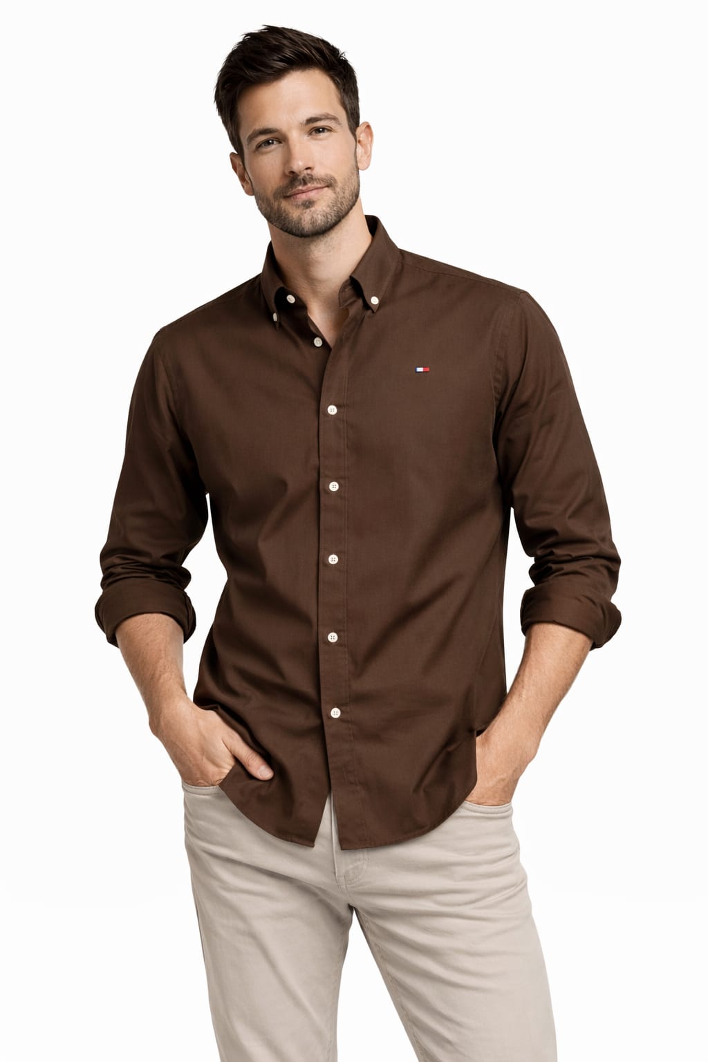 Classic Brown Oxford Cotton Button-Down Shirt