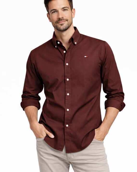 Classic Maroon Oxford Cotton Button-Down Shirt
