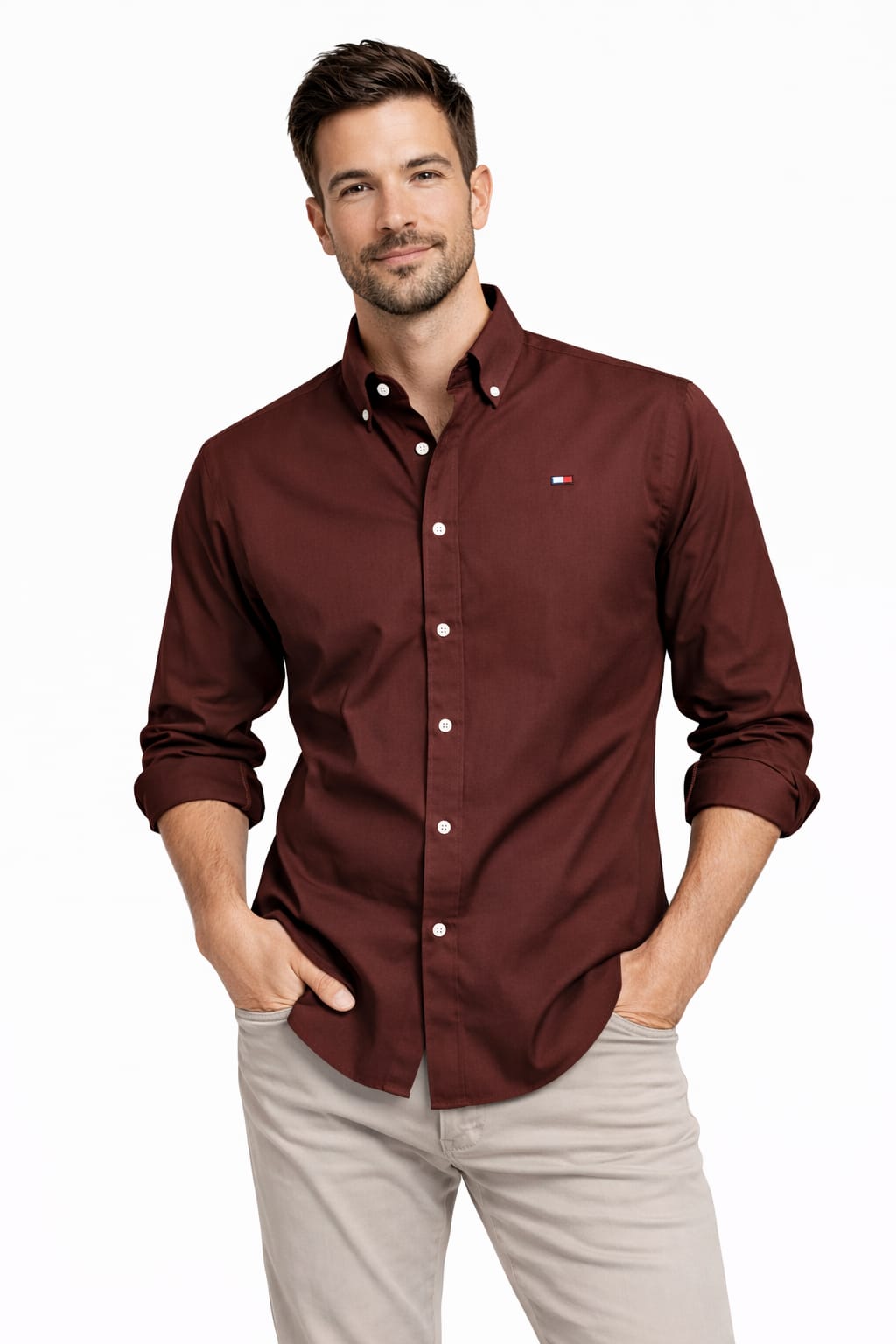 Classic Maroon Oxford Cotton Button-Down Shirt