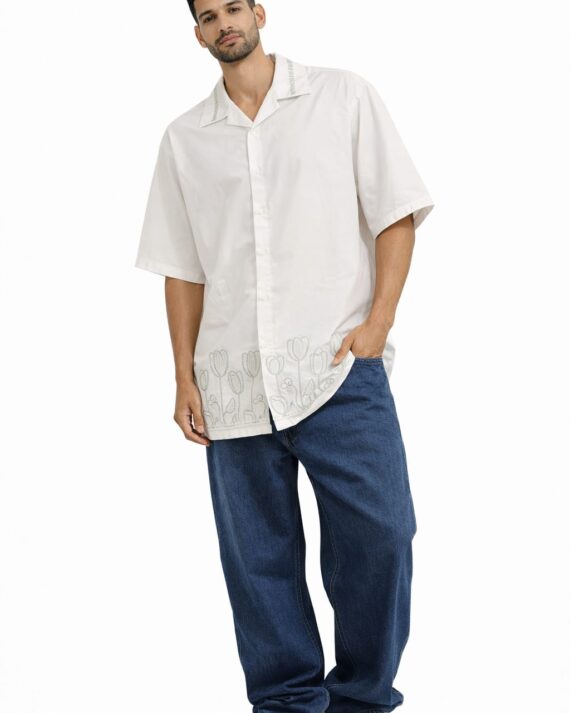 Ivory Embroidered Oversized Summer Shirt