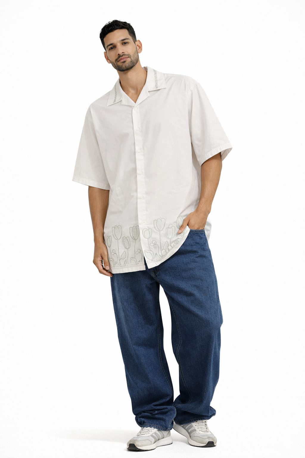 Ivory Embroidered Oversized Summer Shirt