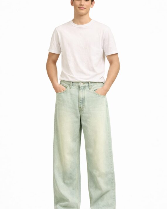 Mint Fade Wide-Leg Denim Jeans