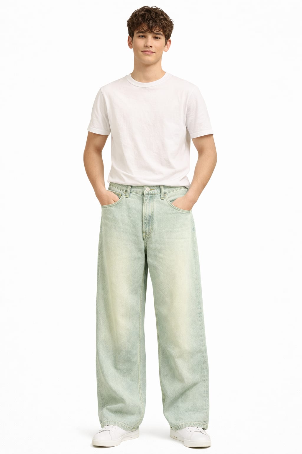 Mint Fade Wide-Leg Denim Jeans