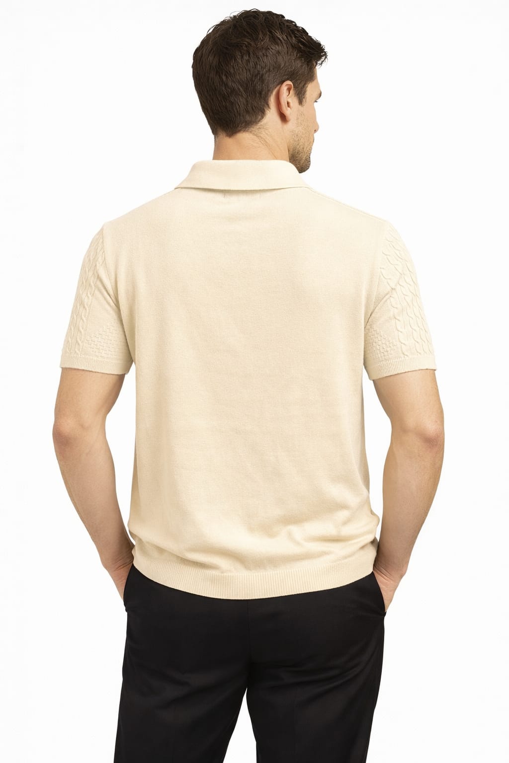 Ivory Knit Zip Polo T-Shirt - Image 2