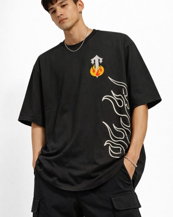 Flame Graphic Oversized T-Shirt – Black