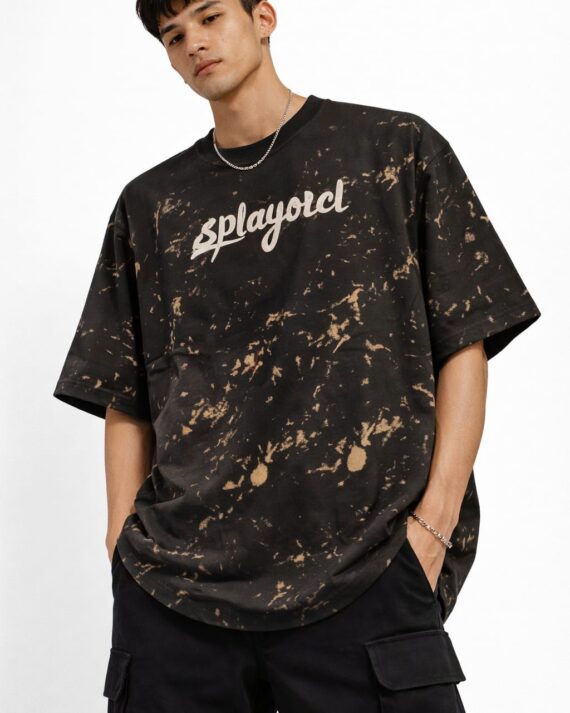 Splayord Acid Wash Oversized Graphic T-Shirt – Black