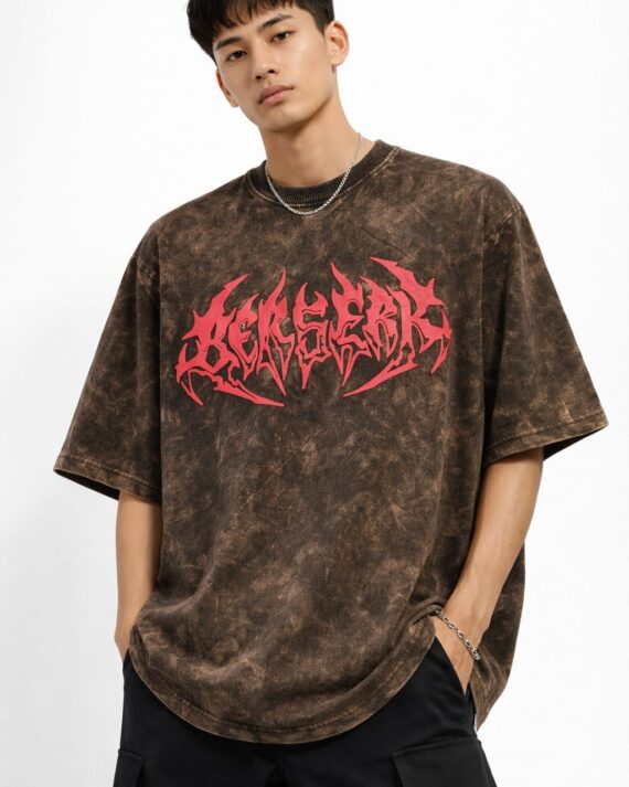 Grunge Acid Wash Oversized Graphic T-Shirt – Dark Brown