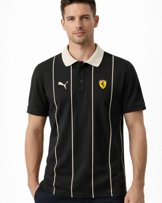 Premium Black Stripe Polo T-Shirt with Contrast Collar