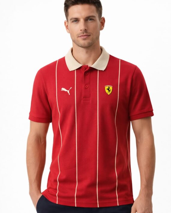 Ferrari-Inspired Premium Red Stripe Polo T-Shirt