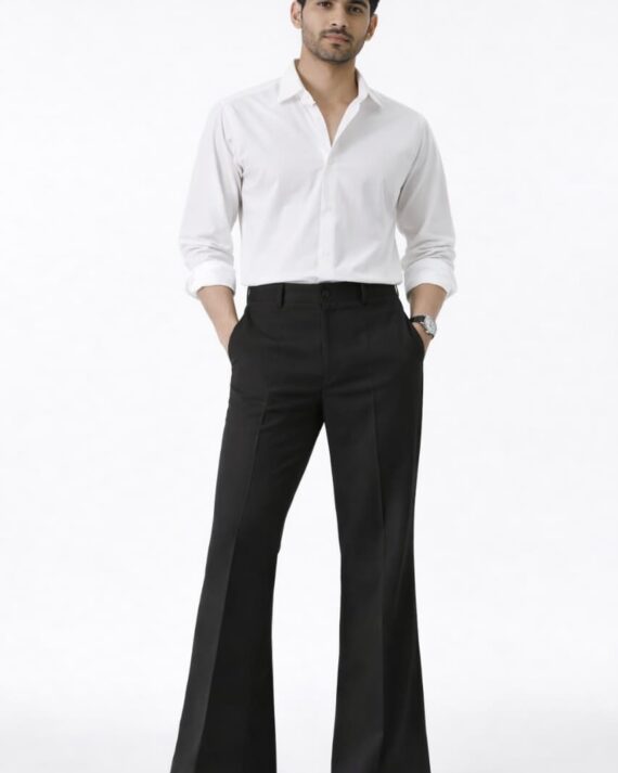 Men’s Classic Black Bell Bottom Formal Trousers