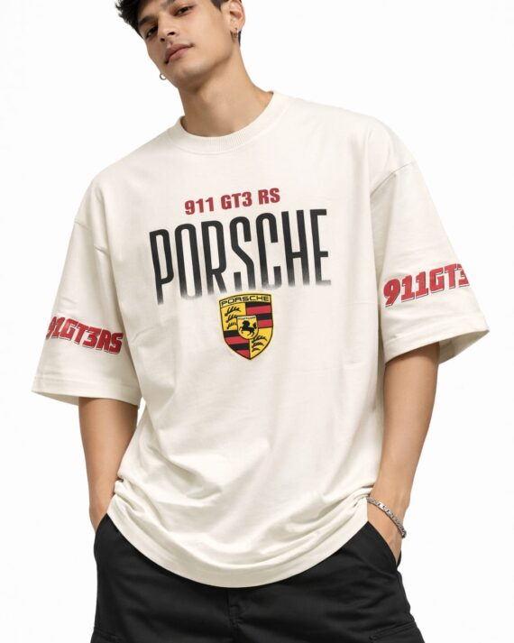 Men’s Racing Inspired Graphic Oversized Beige T-Shirt