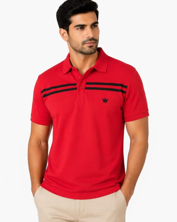 Men’s Classic Maroon Striped Polo T-Shirt