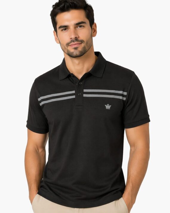 Men’s Classic Black Striped Polo T-Shirt