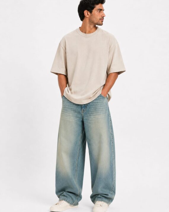 Men’s Light Wash Barrel Fit Denim Jeans
