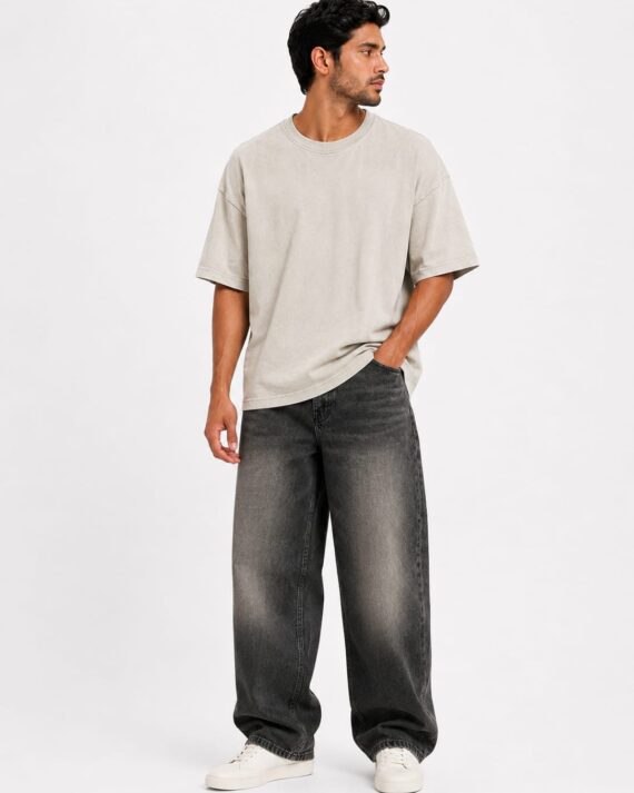Men’s Charcoal Black Barrel Fit Denim Jeans