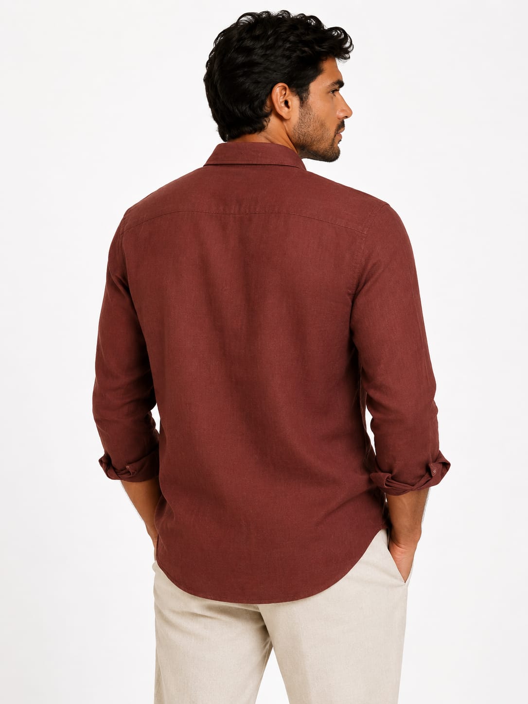 Men’s Premium Mehroon Linen Casual Shirt - Image 2