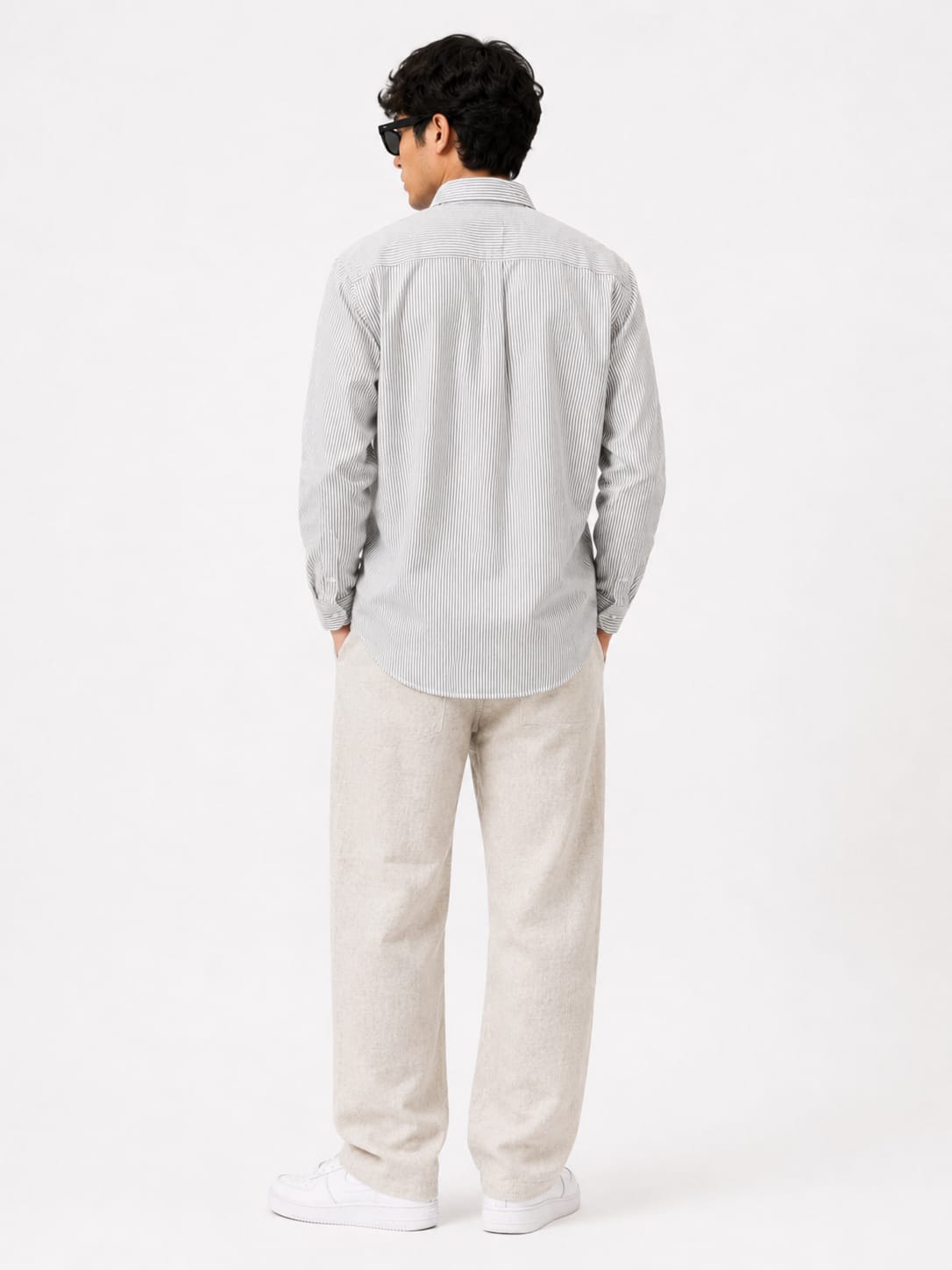 Men's Light Grey Stripe Oxford Button-Down Shirt - Image 2