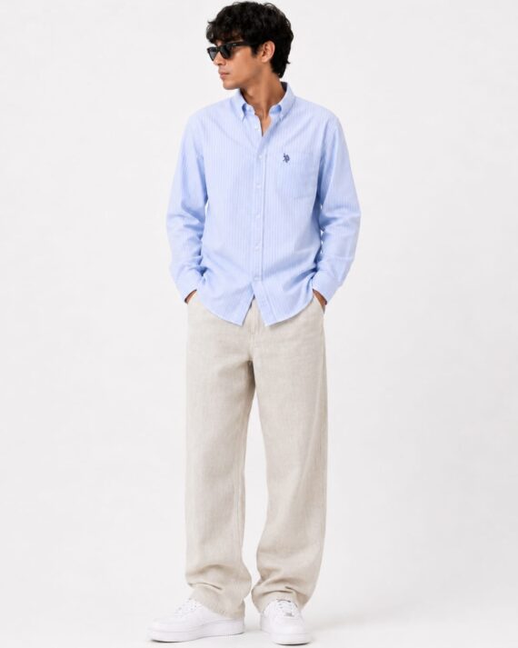 Men's Sky Blue Stripe Oxford Button-Down Shirt