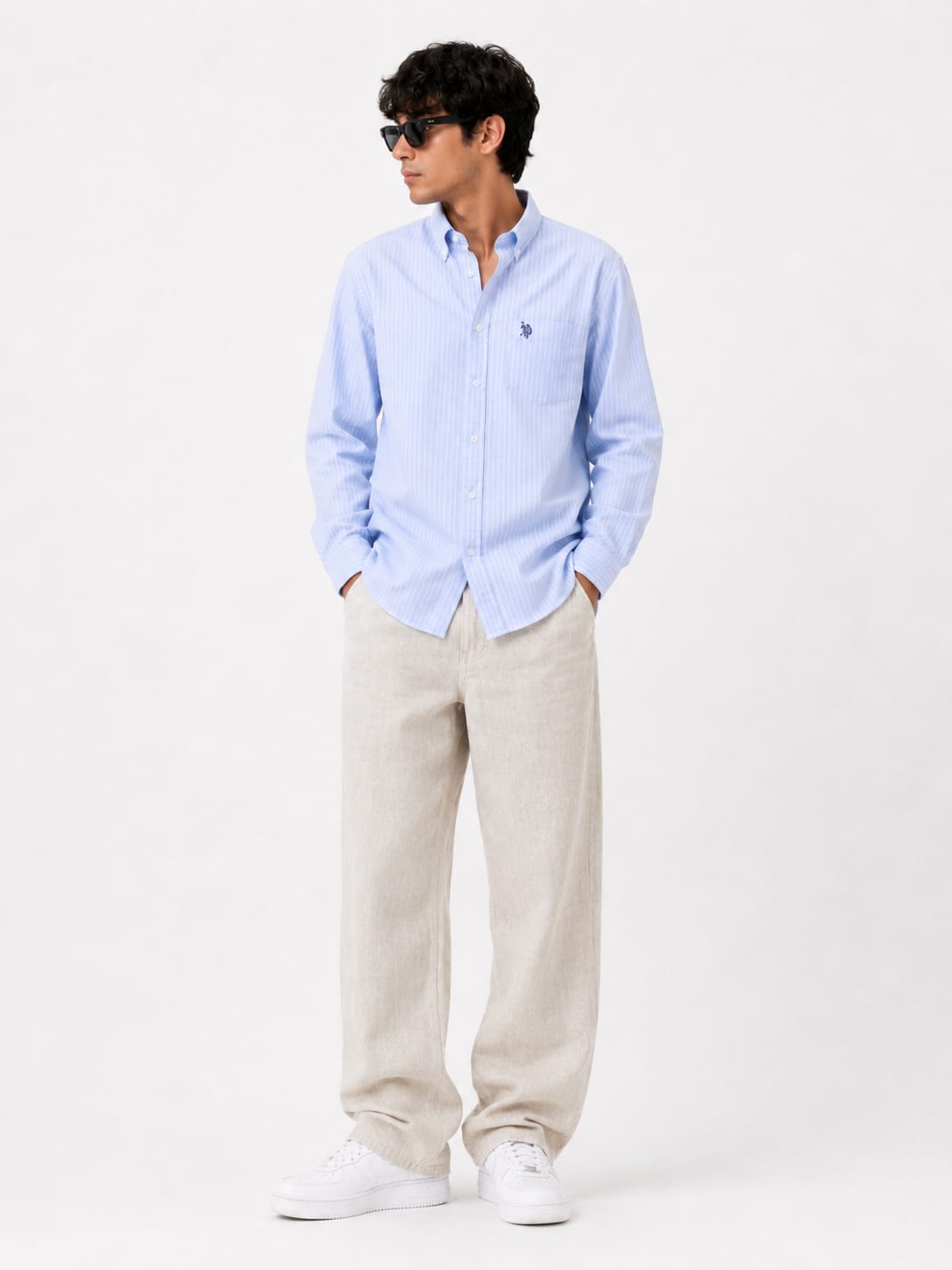 Men's Sky Blue Stripe Oxford Button-Down Shirt