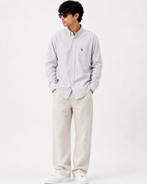 Men's Light Grey Stripe Oxford Button-Down Shirt