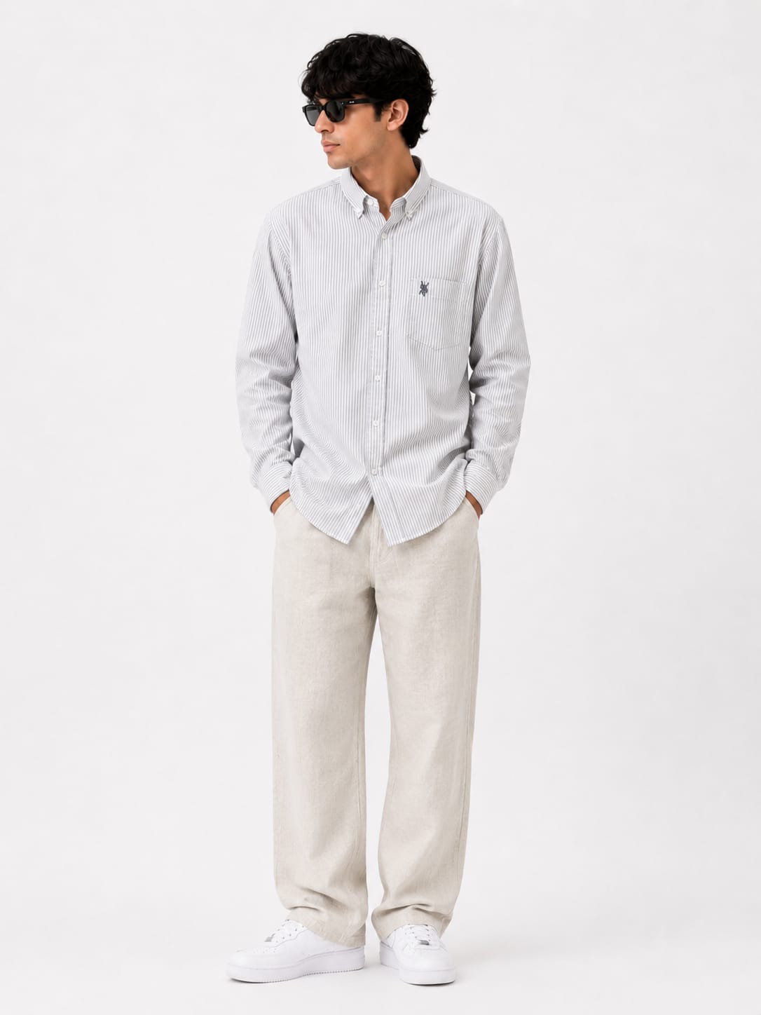 Men's Light Grey Stripe Oxford Button-Down Shirt