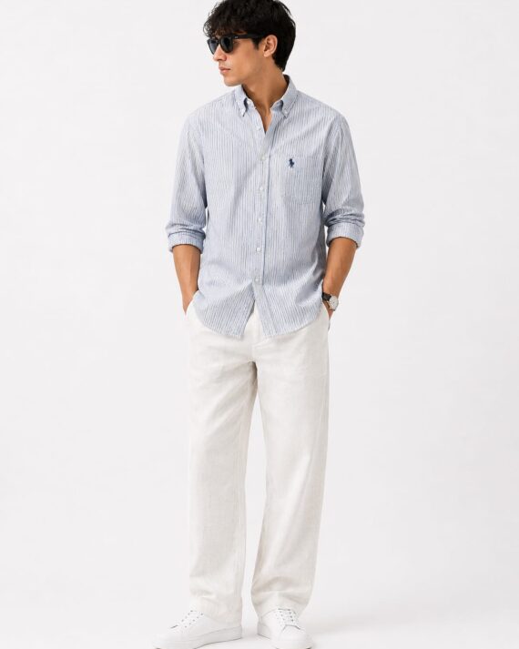 Men's Classic Sky Blue Striped Oxford Button-Down Shirt