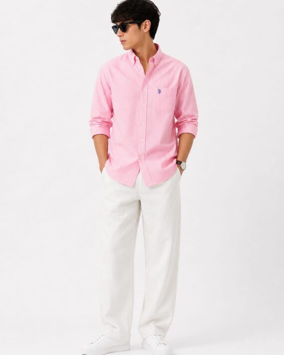 Men's Candy Pink Stripe Oxford Button-Down Shirt