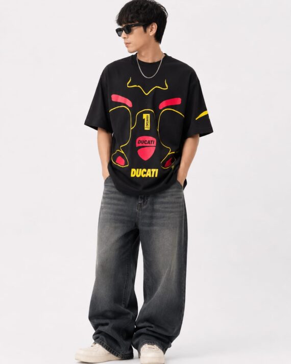 Men's Oversized Motorsport Graphic Print T-Shirt – Black