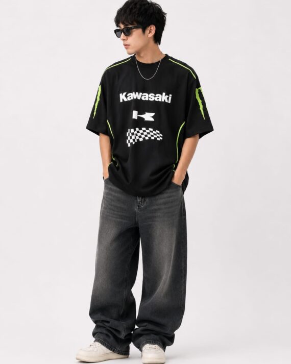 Men's Oversized Racing Graphic Print T-Shirt – Black