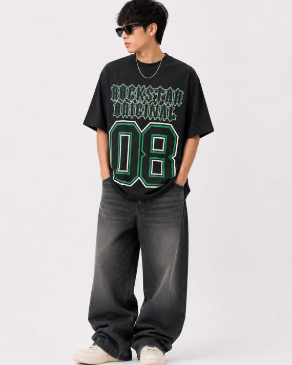Men's Oversized Varsity Number Graphic T-Shirt – Black