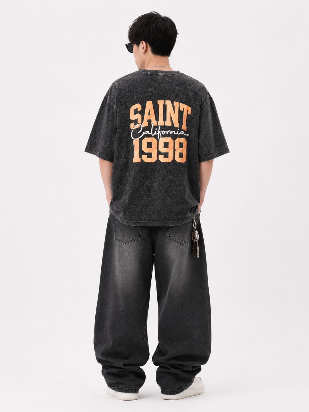 Men's Oversized Galaxy Graphic Washed T-Shirt – Charcoal Black - Image 2