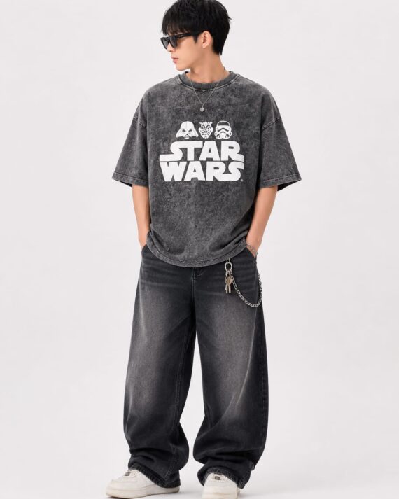 Men's Oversized Galaxy Graphic Washed T-Shirt – Charcoal Black