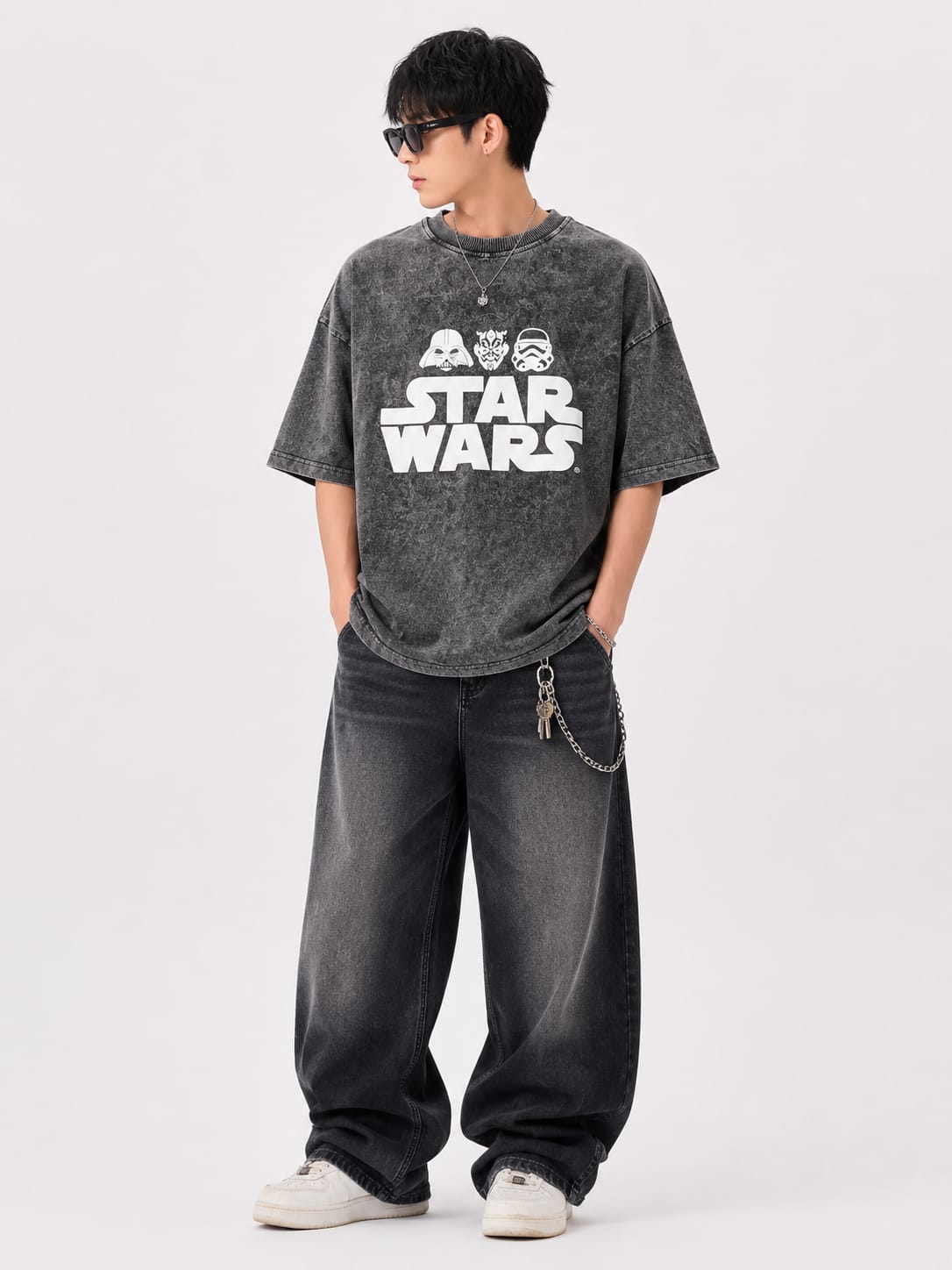 Men's Oversized Galaxy Graphic Washed T-Shirt – Charcoal Black