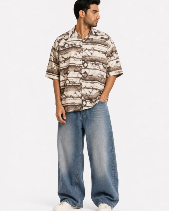Men's Earth-Tone Abstract Print Resort Shirt