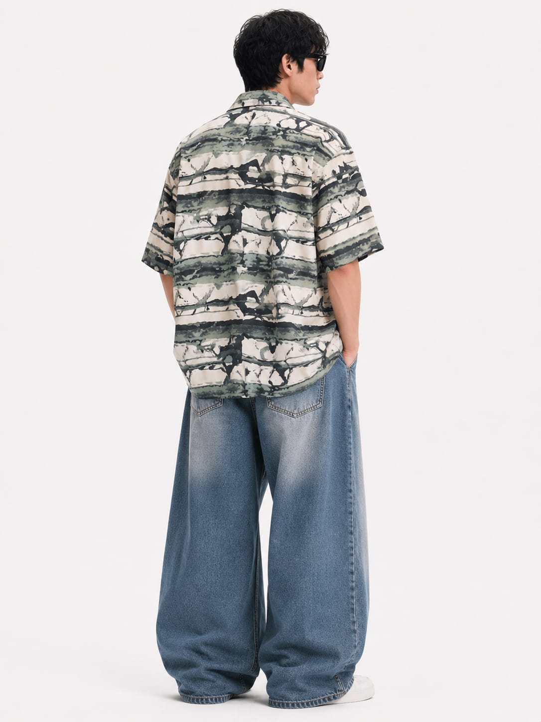 Men’s Abstract Marble Print Oversized Resort Shirt - Image 2