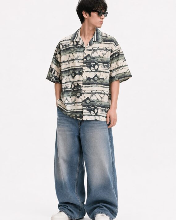 Men’s Abstract Marble Print Oversized Resort Shirt