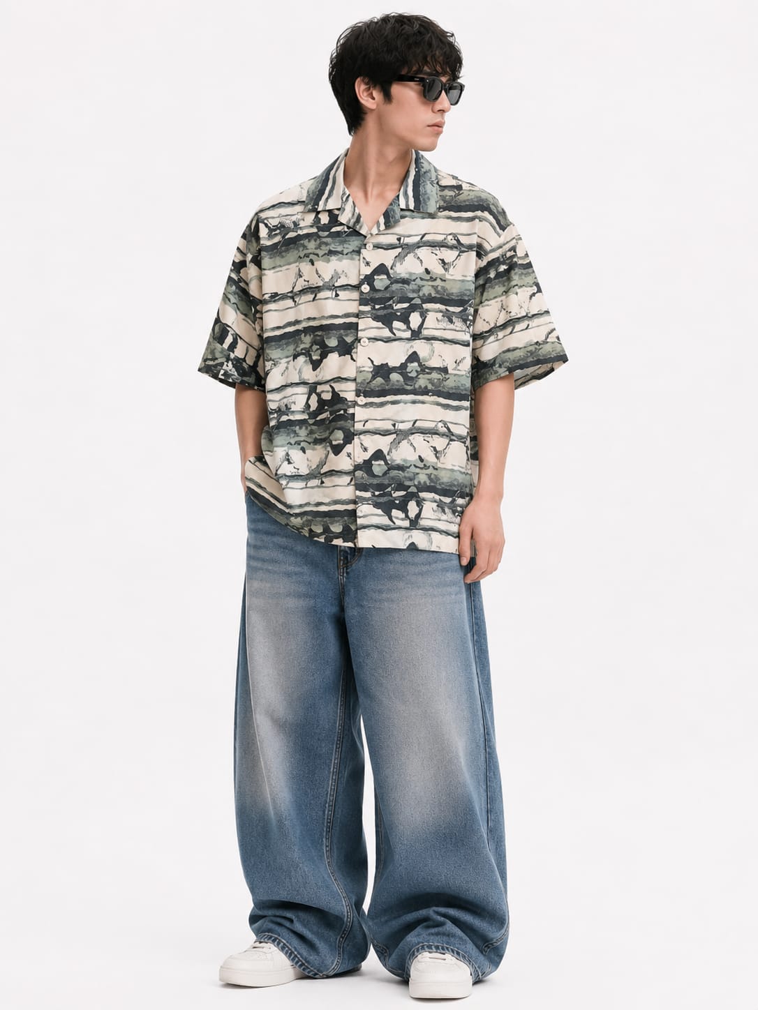 Men’s Abstract Marble Print Oversized Resort Shirt