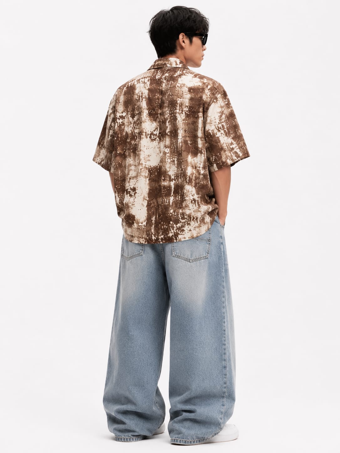 Men’s Brown Abstract Wash Resort Collar Oversized Shirt - Image 2
