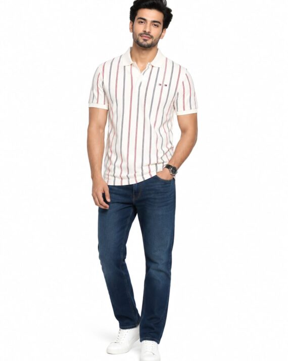 Men's Ivory Vertical Stripe Polo T-Shirt