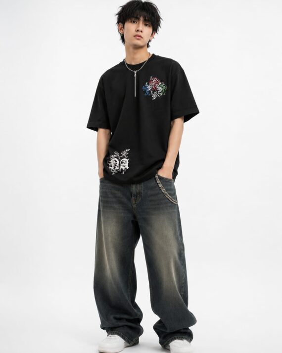 Men’s Gothic Crest Graphic Oversized T-Shirt