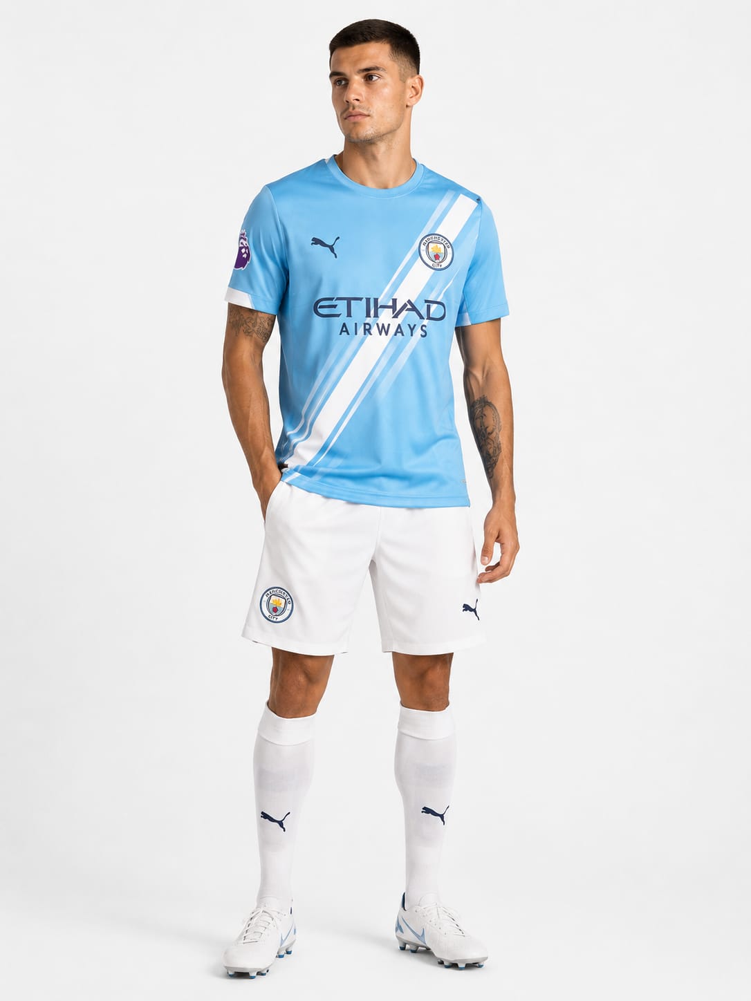 Manchester City Inspired Sky Blue Football Jersey & Shorts Training Set