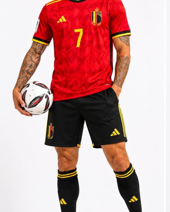 Belgium Inspired Red Football Jersey & Black Shorts Set – No.7 Edition