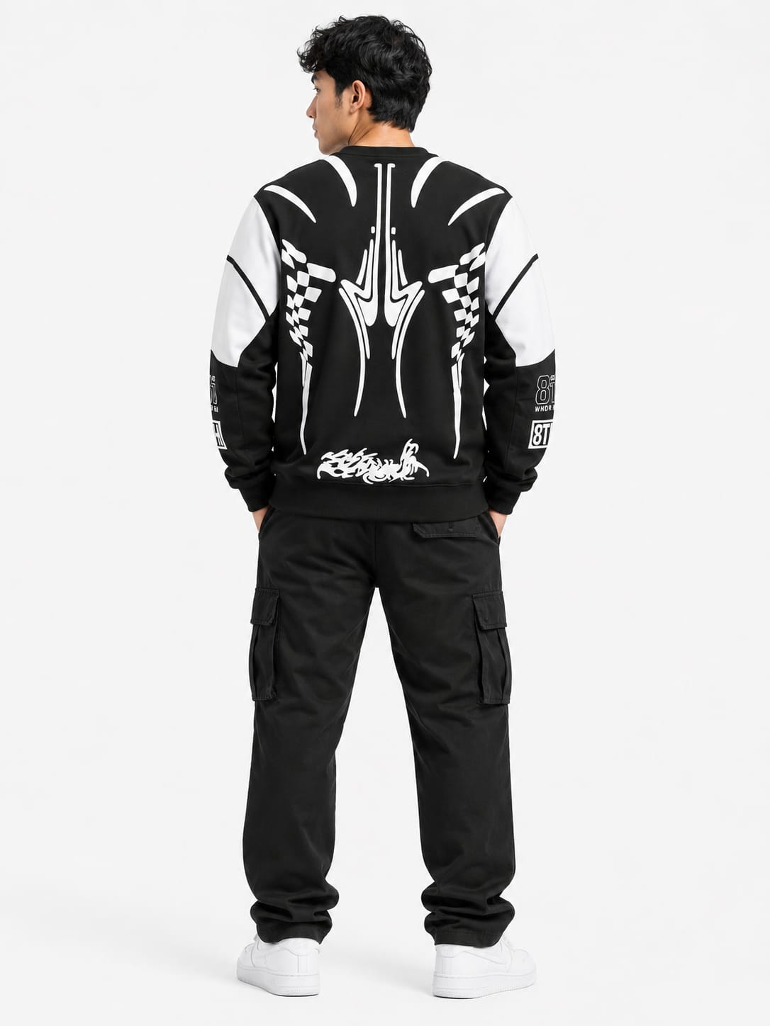 Men’s Monochrome Graphic Streetwear Sweatshirt – Oversized Urban Crewneck - Image 2