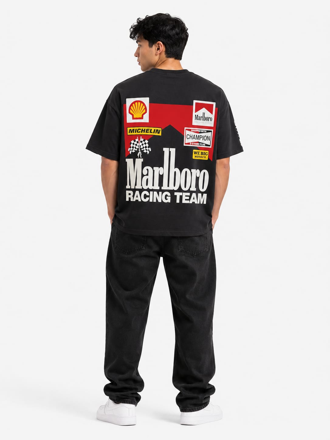 Men’s Vintage Racing Team Oversized Graphic T-Shirt – Black Motorsport Streetwear Tee - Image 2