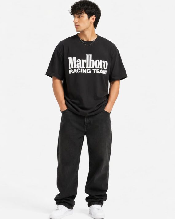 Men’s Vintage Racing Team Oversized Graphic T-Shirt – Black Motorsport Streetwear Tee