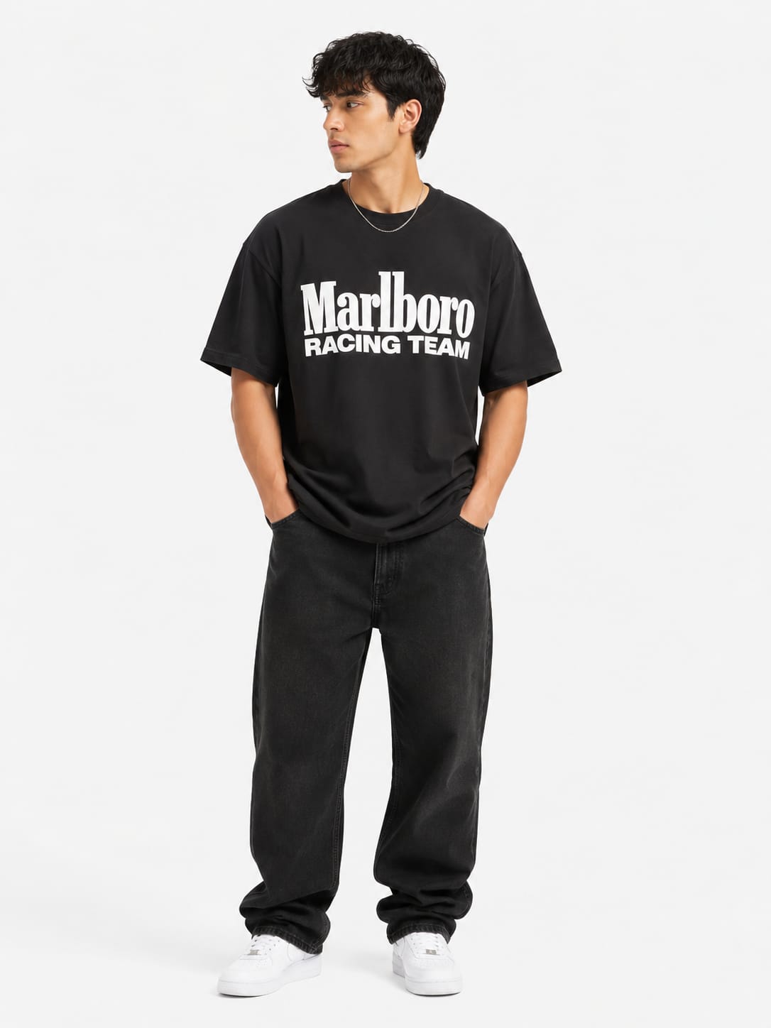 Men’s Vintage Racing Team Oversized Graphic T-Shirt – Black Motorsport Streetwear Tee