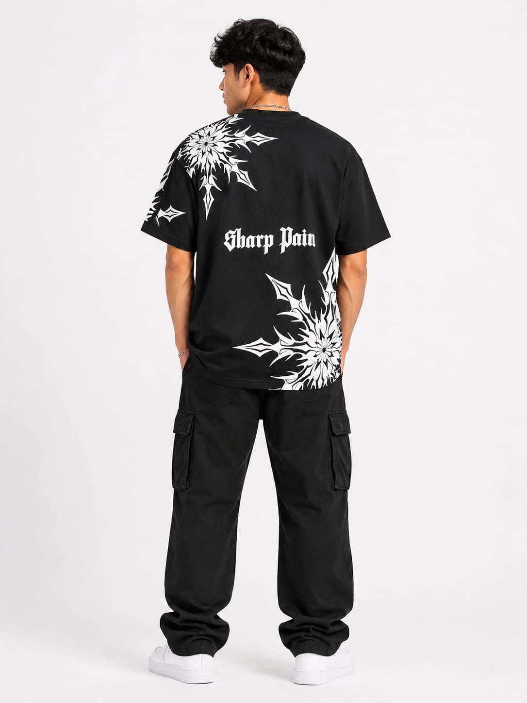 Men’s Gothic Snowflake Oversized Graphic T-Shirt – Black Streetwear Statement Tee - Image 2